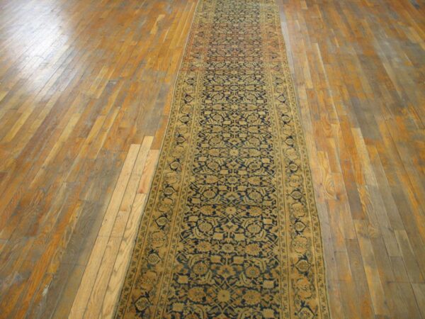Antique persian tabriz carpet 2'8"×22'6" navy & peach long runner, early 20th century 5 Antique persian tabriz carpet 2'8"×22'6" navy & peach long runner, early 20th century - detail view 4