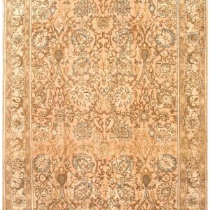 Antique Persian Tabriz Carpet 8'5"×11'9" Peach Geometric, Ivory Border, 1930s-40s