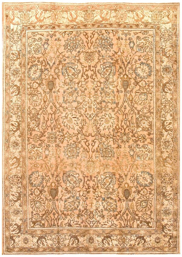 Antique persian tabriz carpet 8'5"×11'9" peach geometric, ivory border, 1930s-40s 1 Antique persian tabriz carpet 8'5"×11'9" peach geometric, ivory border, 1930s-40s
