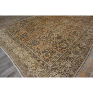 Antique Persian Tabriz Carpet 8'5"×11'9" Peach Geometric, Ivory Border, 1930s-40s - detail view 8