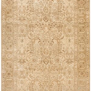 Antique Persian Tabriz Carpet 6'6"×10' Sand & Grey Floral, Hand-Knotted Wool, Circa 1930