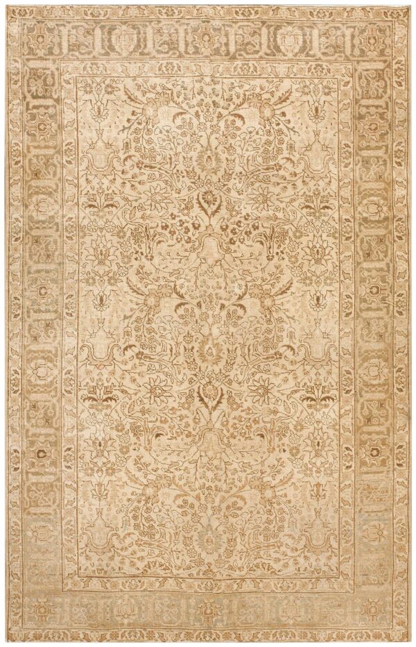 Antique persian tabriz carpet 6'6"×10' sand & grey floral, hand-knotted wool, circa 1930 1 Antique persian tabriz carpet 6'6"×10' sand & grey floral, hand-knotted wool, circa 1930