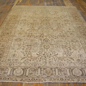 Antique Persian Tabriz Carpet 6'6"×10' Sand & Grey Floral, Hand-Knotted Wool, Circa 1930 - detail view 1