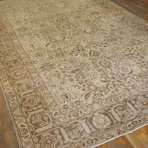 Antique Persian Tabriz Carpet 6'6"×10' Sand & Grey Floral, Hand-Knotted Wool, Circa 1930 - detail view 2