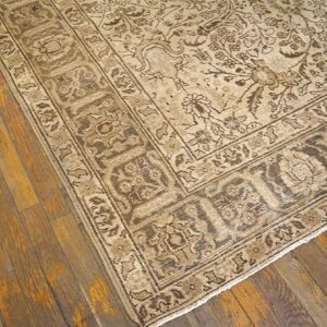 Antique Persian Tabriz Carpet 6'6"×10' Sand & Grey Floral, Hand-Knotted Wool, Circa 1930 - detail view 3
