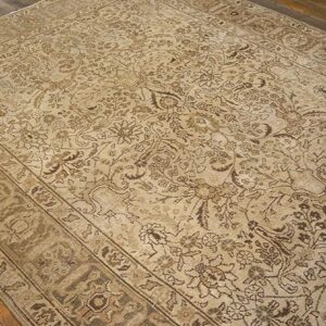 Antique Persian Tabriz Carpet 6'6"×10' Sand & Grey Floral, Hand-Knotted Wool, Circa 1930 - detail view 4