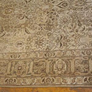 Antique Persian Tabriz Carpet 6'6"×10' Sand & Grey Floral, Hand-Knotted Wool, Circa 1930 - detail view 5