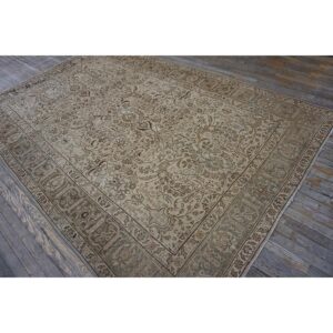 Antique Persian Tabriz Carpet 6'6"×10' Sand & Grey Floral, Hand-Knotted Wool, Circa 1930 - detail view 6