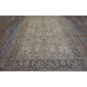 Antique Persian Tabriz Carpet 6'6"×10' Sand & Grey Floral, Hand-Knotted Wool, Circa 1930 - detail view 7
