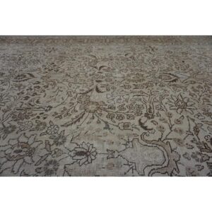Antique Persian Tabriz Carpet 6'6"×10' Sand & Grey Floral, Hand-Knotted Wool, Circa 1930 - detail view 8
