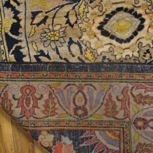 Antique Persian Tabriz Haji Jalili Triclinium Carpet 15'6"×22'10" Tan & Navy, Circa 1880 - detail view 2