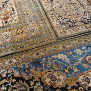 Antique Persian Tabriz Haji Jalili Triclinium Carpet 15'6"×22'10" Tan & Navy, Circa 1880 - detail view 4