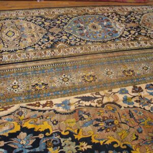 Antique Persian Tabriz Haji Jalili Triclinium Carpet 15'6"×22'10" Tan & Navy, Circa 1880 - detail view 5