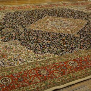 Antique Persian Tabriz Rug 10'8"Ã—15'4" Hand-Knotted Wool - detail view 2