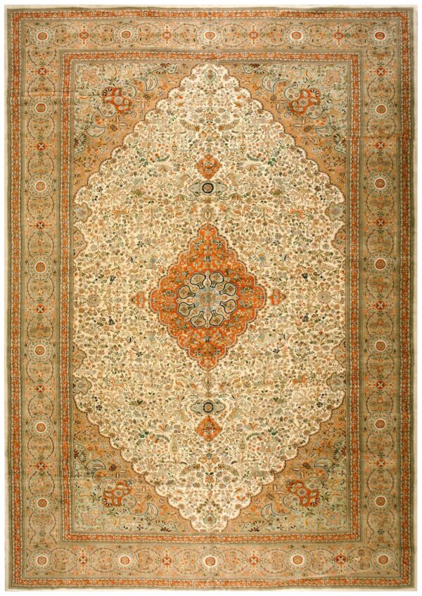 Antique persian tabriz rug 13'ã—19' hand-knotted wool