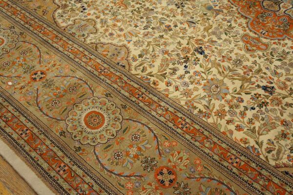 Antique persian tabriz rug 13'ã—19' hand-knotted wool - detail view 4