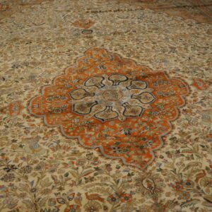 Antique Persian Tabriz Rug 13'Ã—19' Hand-Knotted Wool - detail view 6