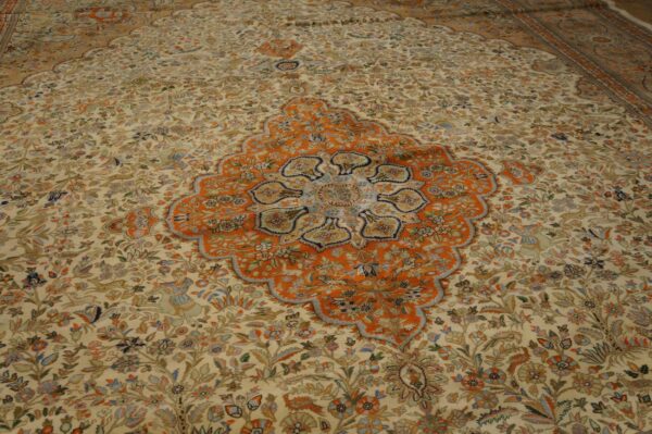 Antique persian tabriz rug 13'ã—19' hand-knotted wool - detail view 6