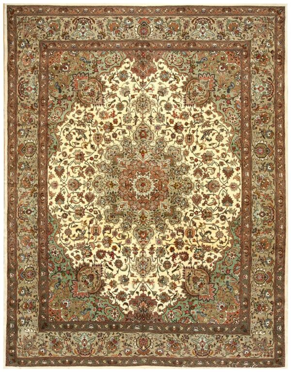 Antique persian tabriz rug 8'×9'8" hand-knotted wool