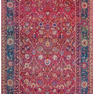 Antique Persian Tehran Carpet 7'2"×10'2" Wool & Silk, Claret Field, Teal Blue Border, Circa 1930