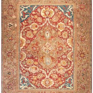 Antique Persian Ziegler Sultanabad Rug, Red & Blue Field, Tan Border