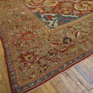 Antique Persian Ziegler Sultanabad Rug, Red & Blue Field, Tan Border - detail view 1