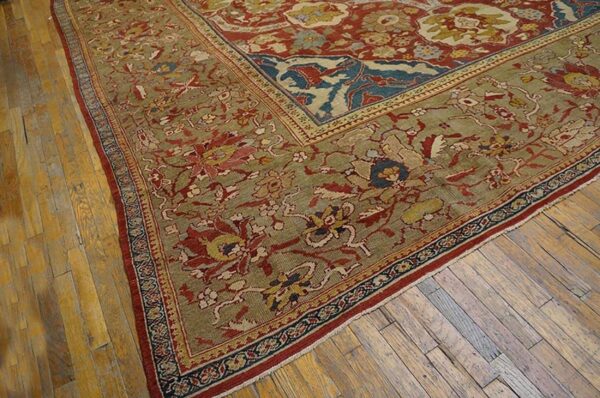 Antique persian ziegler sultanabad rug, red & blue field, tan border - detail view 1