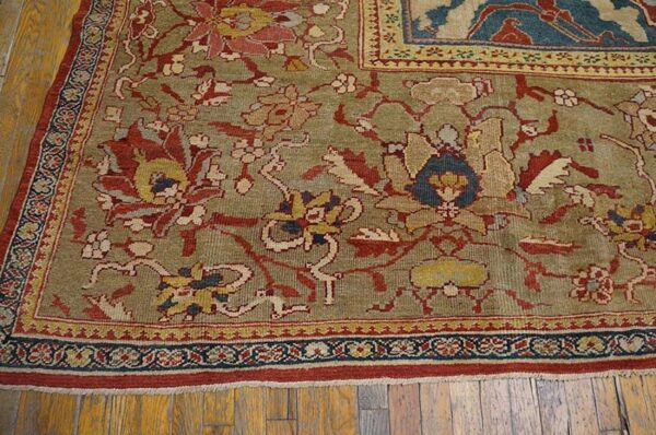 Antique persian ziegler sultanabad rug, red & blue field, tan border - detail view 2