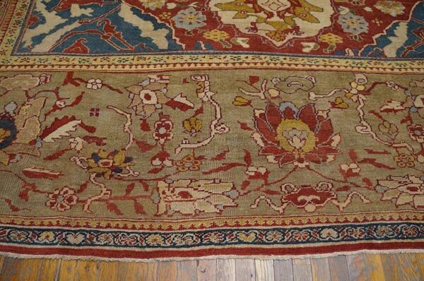 Antique persian ziegler sultanabad rug, red & blue field, tan border - detail view 3