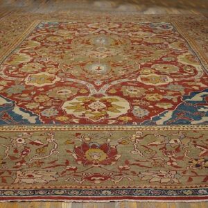 Antique Persian Ziegler Sultanabad Rug, Red & Blue Field, Tan Border - detail view 5