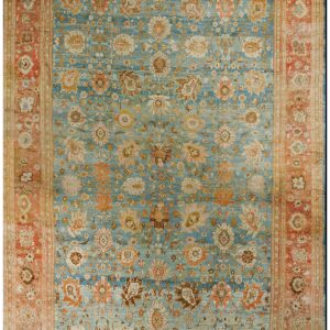 Antique Persian Ziegler Sultanabad 17'×24' Sky Blue, Coral Red, Circa 1880