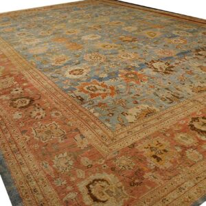 Antique Persian Ziegler Sultanabad 17'×24' Sky Blue, Coral Red, Circa 1880 - detail view 1