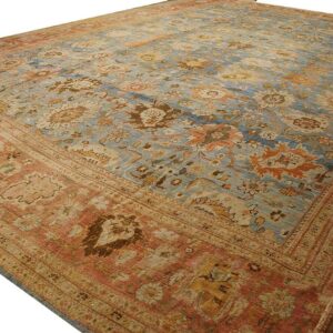 Antique Persian Ziegler Sultanabad 17'×24' Sky Blue, Coral Red, Circa 1880 - detail view 2