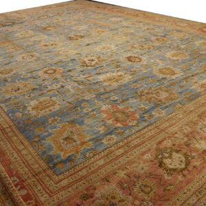 Antique Persian Ziegler Sultanabad 17'×24' Sky Blue, Coral Red, Circa 1880 - detail view 3