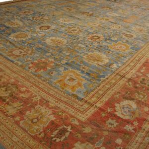 Antique Persian Ziegler Sultanabad 17'×24' Sky Blue, Coral Red, Circa 1880 - detail view 4