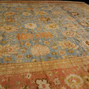 Antique Persian Ziegler Sultanabad 17'×24' Sky Blue, Coral Red, Circa 1880 - detail view 5