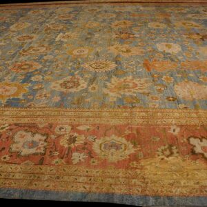 Antique Persian Ziegler Sultanabad 17'×24' Sky Blue, Coral Red, Circa 1880 - detail view 6