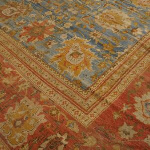 Antique Persian Ziegler Sultanabad 17'×24' Sky Blue, Coral Red, Circa 1880 - detail view 7