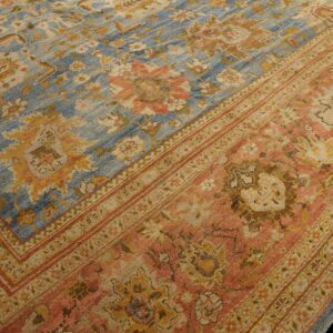 Antique Persian Ziegler Sultanabad 17'×24' Sky Blue, Coral Red, Circa 1880 - detail view 8