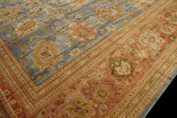 Antique persian ziegler sultanabad 17'×24' sky blue, coral red, circa 1880 - detail view 8