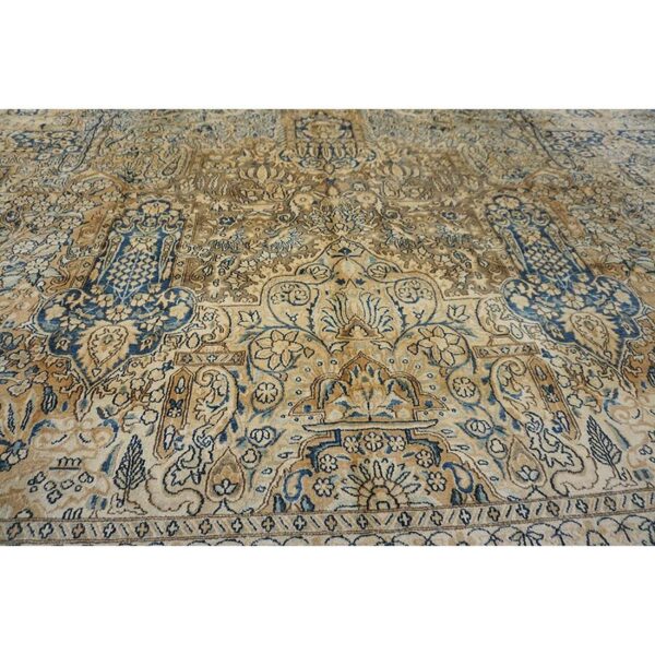 Antique s. E. Persian kirman carpet 11'8"×21'6" buff field, buff border, monumental gallery format, circa 1920 - detail view 9