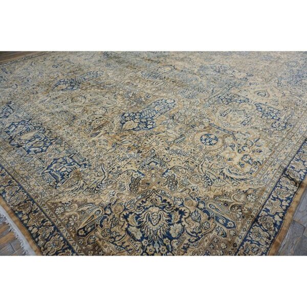 Antique s. E. Persian kirman carpet 11'8"×21'6" buff field, buff border, monumental gallery format, circa 1920 - detail view 2