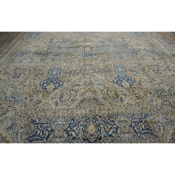 Antique s. E. Persian kirman carpet 11'8"×21'6" buff field, buff border, monumental gallery format, circa 1920 - detail view 3