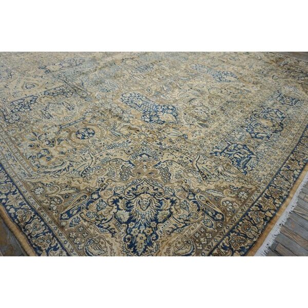 Antique s. E. Persian kirman carpet 11'8"×21'6" buff field, buff border, monumental gallery format, circa 1920 - detail view 4