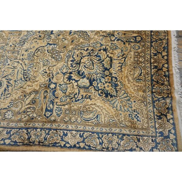Antique s. E. Persian kirman carpet 11'8"×21'6" buff field, buff border, monumental gallery format, circa 1920 - detail view 5