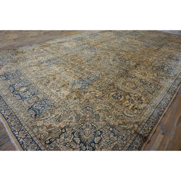 Antique s. E. Persian kirman carpet 11'8"×21'6" buff field, buff border, monumental gallery format, circa 1920 - detail view 8