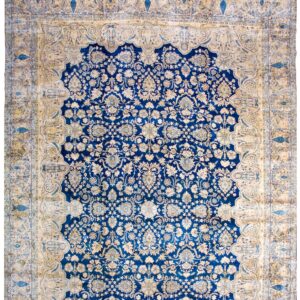 Antique S.E. Persian Kirman Carpet 11'10"×23'10" Navy Floral, Rose Border, Circa 1920