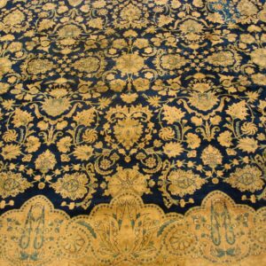 Antique S.E. Persian Kirman Carpet 11'10"×23'10" Navy Floral, Rose Border, Circa 1920 - detail view 9