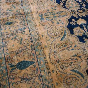 Antique S.E. Persian Kirman Carpet 11'10"×23'10" Navy Floral, Rose Border, Circa 1920 - detail view 6