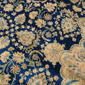 Antique S.E. Persian Kirman Carpet 11'10"×23'10" Navy Floral, Rose Border, Circa 1920 - detail view 7
